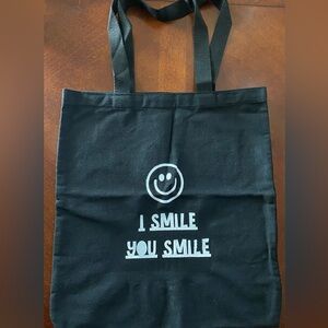 Black and White Canva Hang Bags with Smiley Design
